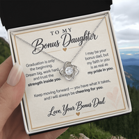 Load image into Gallery viewer, Bonus Daughter Graduation Love Knot Necklace from Bonus Dad - Cheering for You
