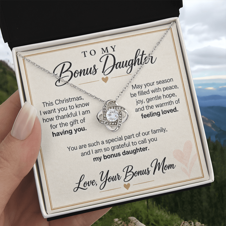 Bonus Daughter Christmas Love Knot Necklace from Bonus Mom - Gift of Having You