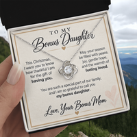 Load image into Gallery viewer, Bonus Daughter Christmas Love Knot Necklace from Bonus Mom - Gift of Having You
