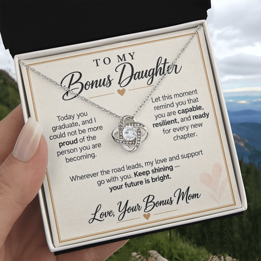 Bonus Daughter Graduation Love Knot Necklace from Bonus Mom - Keep Shining