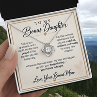 Load image into Gallery viewer, Bonus Daughter Graduation Love Knot Necklace from Bonus Mom - Keep Shining
