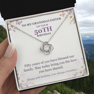 Load image into Gallery viewer, To My Granddaughter 50th Birthday Love Knot Necklace from Grandma
