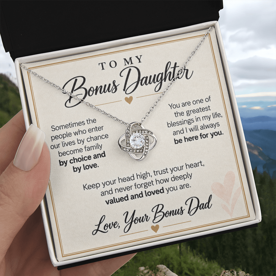 Bonus Daughter Love Knot Necklace from Bonus Dad - Deeply Valued and Loved