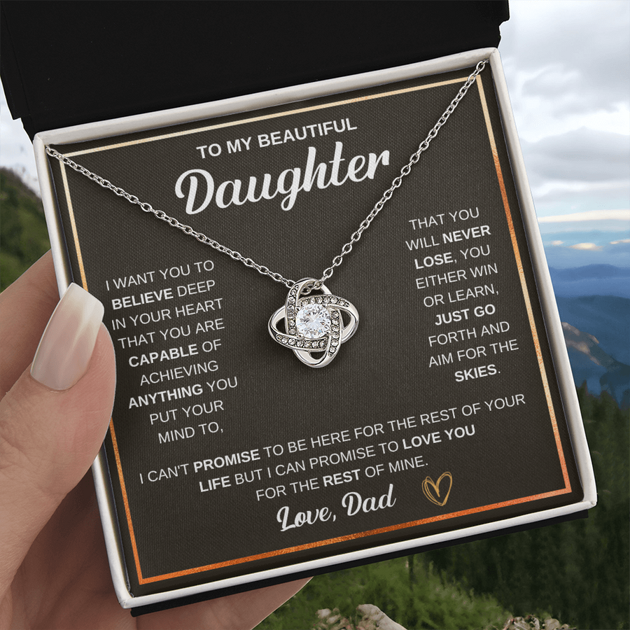 To My Daughter Love Knot Necklace Gift From Mom with Message Card & Gift Box