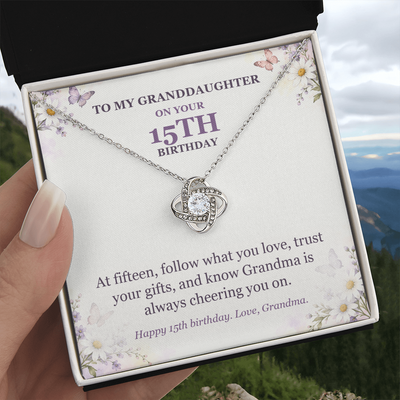Load image into Gallery viewer, To My Granddaughter 15th Birthday Love Knot Necklace from Grandma
