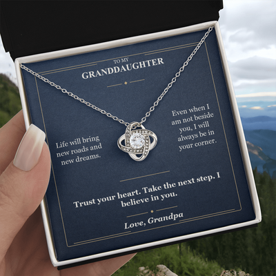 Load image into Gallery viewer, To My Granddaughter Love Knot Necklace from Grandpa | Always in Your Corner
