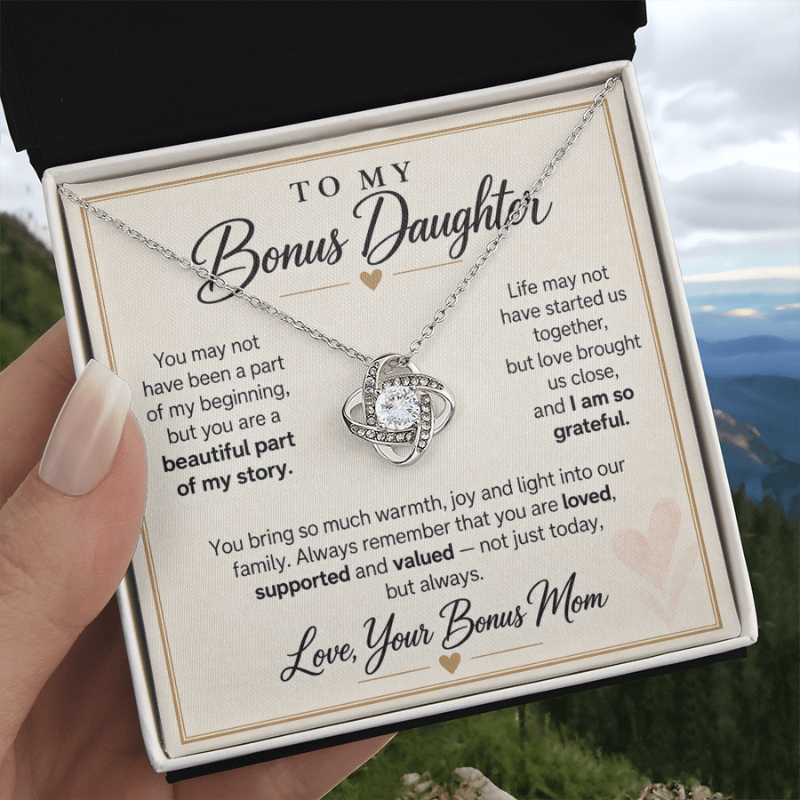 To My Bonus Daughter Love Knot Necklace from Bonus Mom - Beautiful Part of My Story