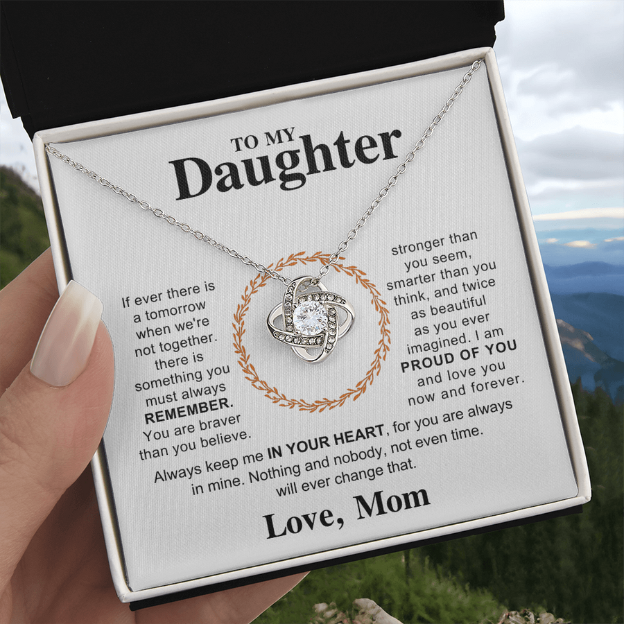 To My Daughter Necklace – Love Knot Pendant, Never Forget I Love You Gift from Dad