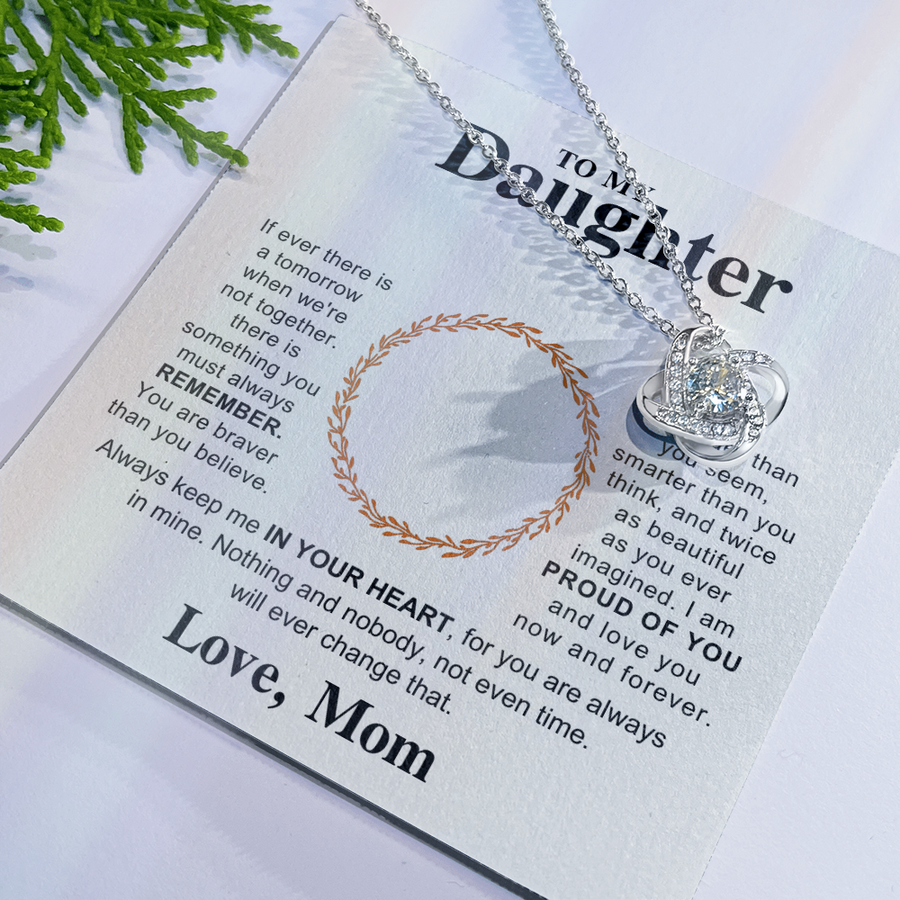 To My Daughter Necklace – Love Knot Pendant, Never Forget I Love You Gift from Dad