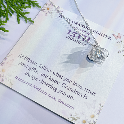 Load image into Gallery viewer, To My Granddaughter 15th Birthday Love Knot Necklace from Grandma
