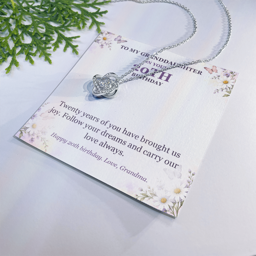 To My Granddaughter 20th Birthday Love Knot Necklace from Grandma