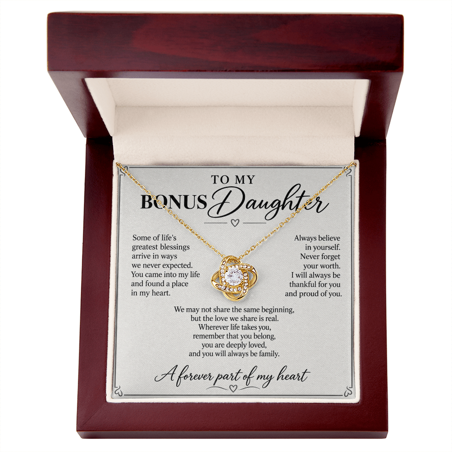 To My Bonus Daughter Forever in My Heart Love Knot Necklace Gift