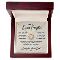 Load image into Gallery viewer, Bonus Daughter Love Knot Necklace from Bonus Dad - Family by Choice and Love
