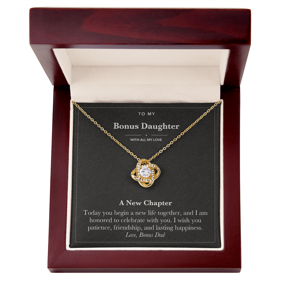 To My Bonus Daughter Wedding Love Knot Necklace – A New Chapter