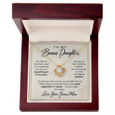 Load image into Gallery viewer, To My Bonus Daughter Love Knot Necklace from Bonus Mom - Beautiful Part of My Story
