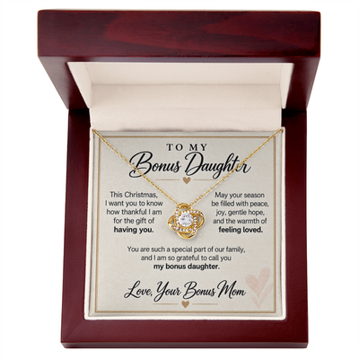 Load image into Gallery viewer, Bonus Daughter Christmas Love Knot Necklace from Bonus Mom - Gift of Having You
