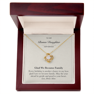 Load image into Gallery viewer, Bonus Daughter Birthday Love Knot Necklace – Glad We Became Family
