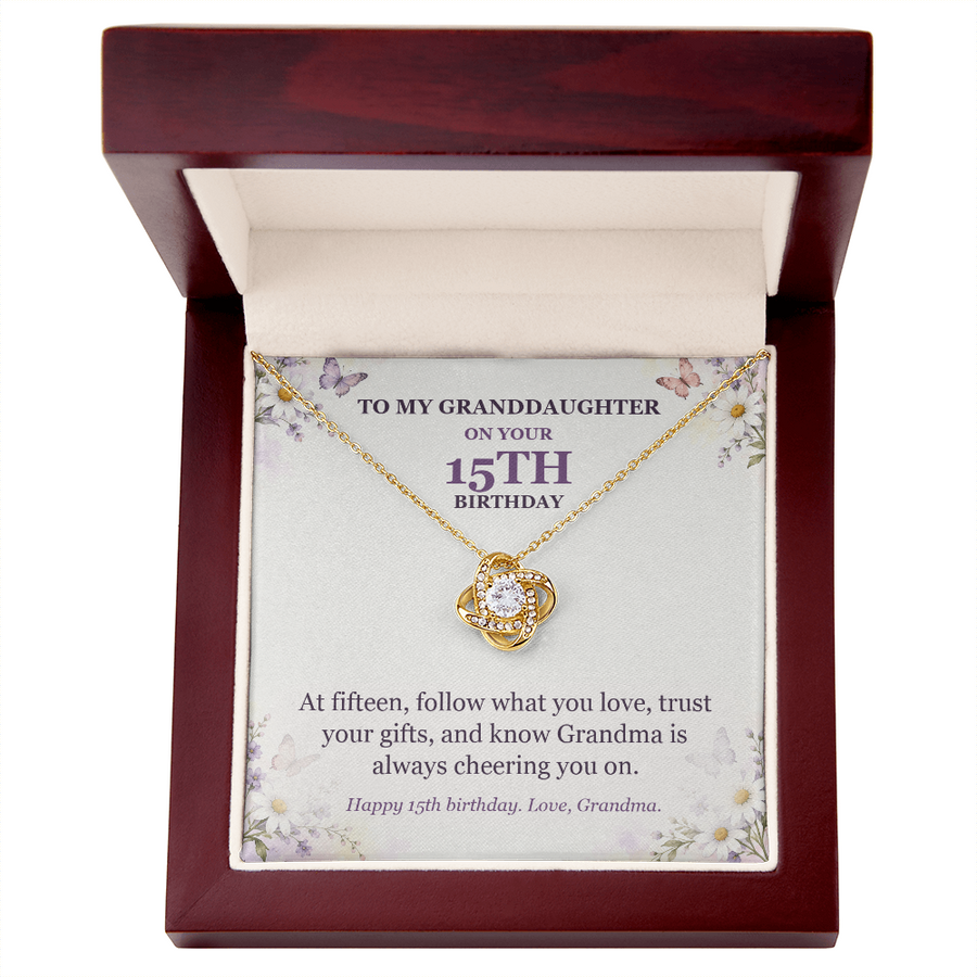 To My Granddaughter 15th Birthday Love Knot Necklace from Grandma