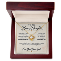 Load image into Gallery viewer, Bonus Daughter Graduation Love Knot Necklace from Bonus Dad - Cheering for You
