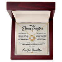 Load image into Gallery viewer, Bonus Daughter Birthday Love Knot Necklace from Bonus Mom - Life's Sweetest Gift
