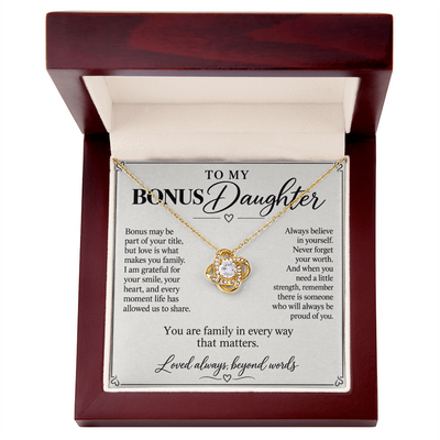 Load image into Gallery viewer, To My Bonus Daughter Family in Every Way Love Knot Necklace Gift
