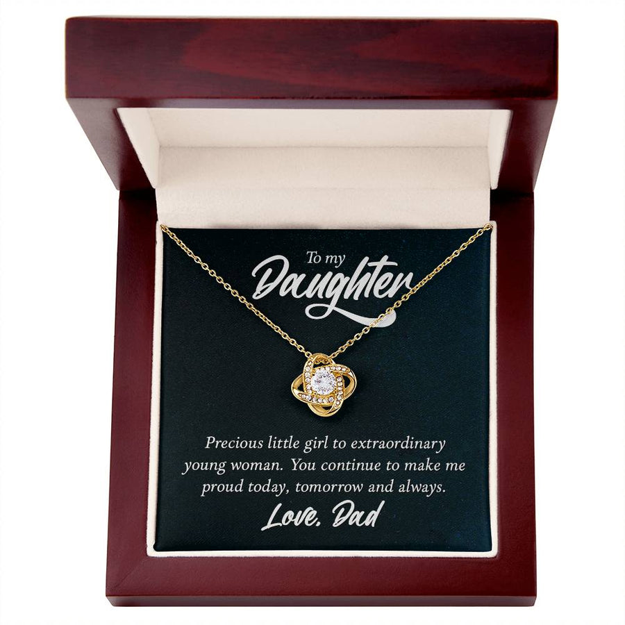 To My Daughter Necklace from Dad, Birthday Love Knot Necklace for Daughter from Dad