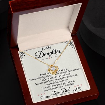 Load image into Gallery viewer, Daughter Birthday Love Knot Necklace from Dad - Bright, Brave &amp;amp; One of a Kind

