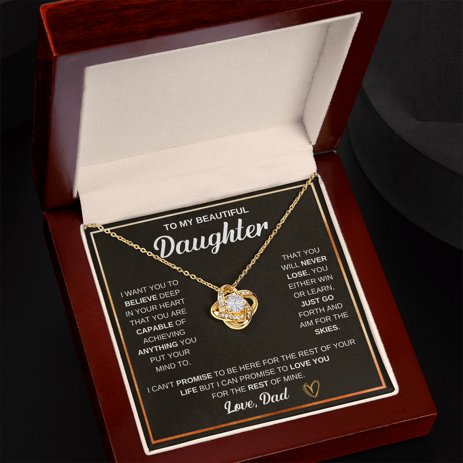 To My Daughter Love Knot Necklace Gift From Mom with Message Card & Gift Box