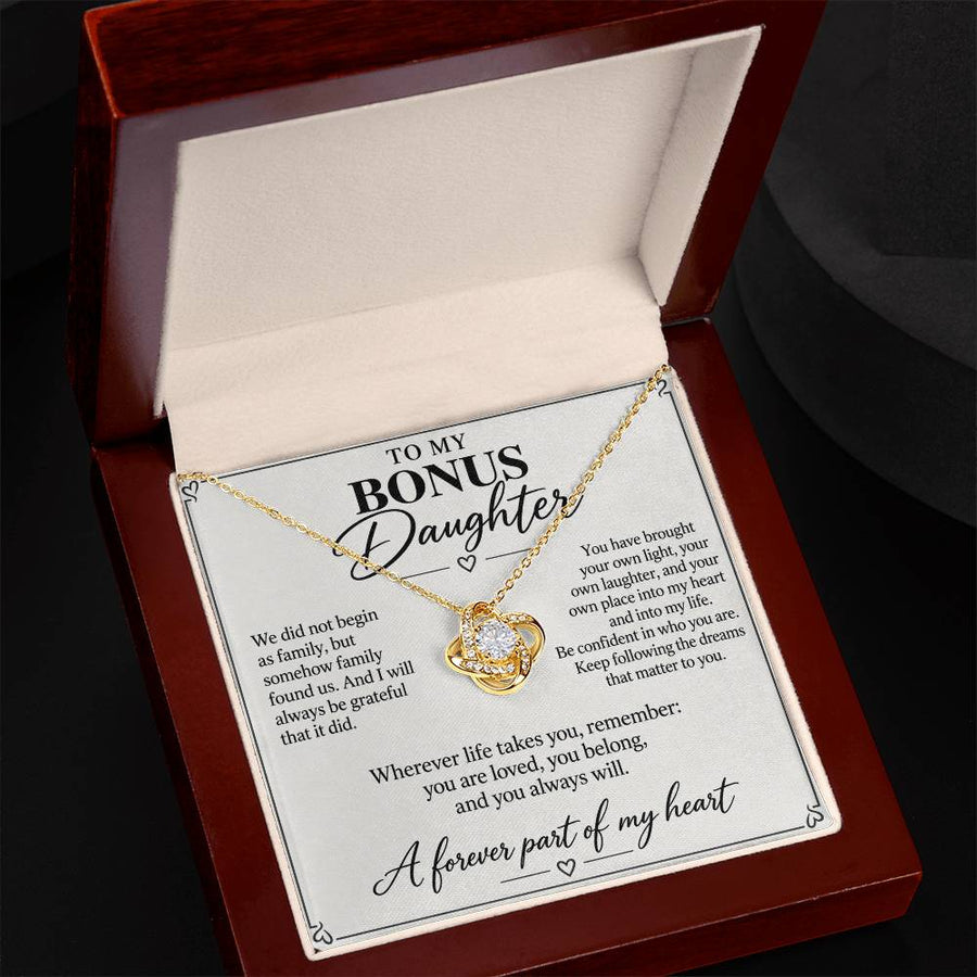 To My Bonus Daughter You Belong Love Knot Necklace Gift