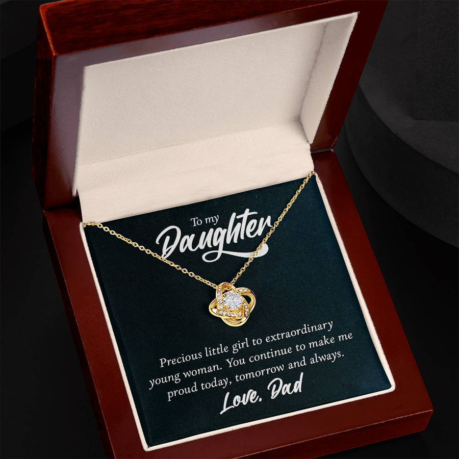To My Daughter Necklace from Dad, Birthday Love Knot Necklace for Daughter from Dad