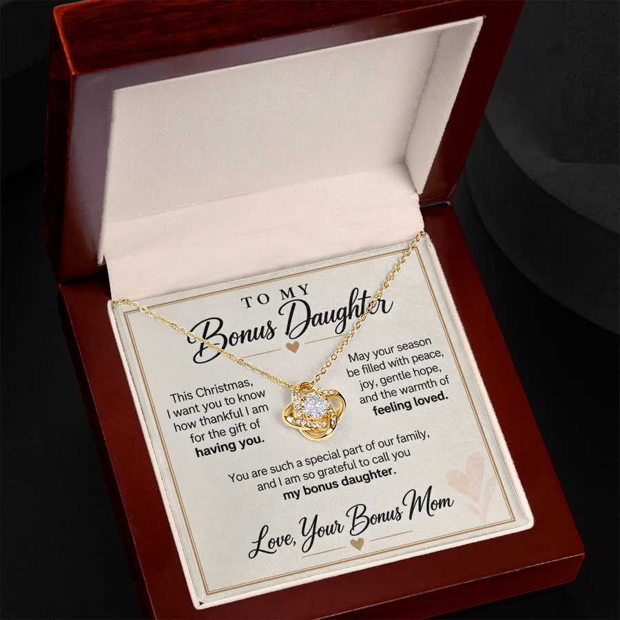 Bonus Daughter Christmas Love Knot Necklace from Bonus Mom - Gift of Having You
