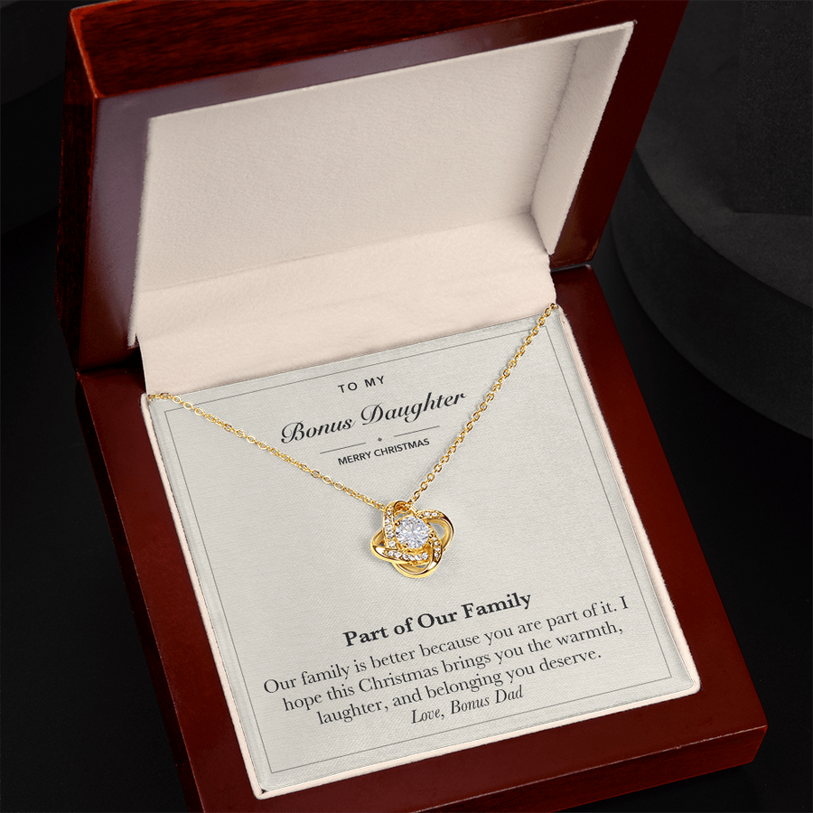 To My Bonus Daughter Christmas Love Knot Necklace – Part of Our Family