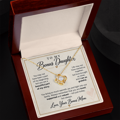 Load image into Gallery viewer, To My Bonus Daughter Love Knot Necklace from Bonus Mom - Beautiful Part of My Story
