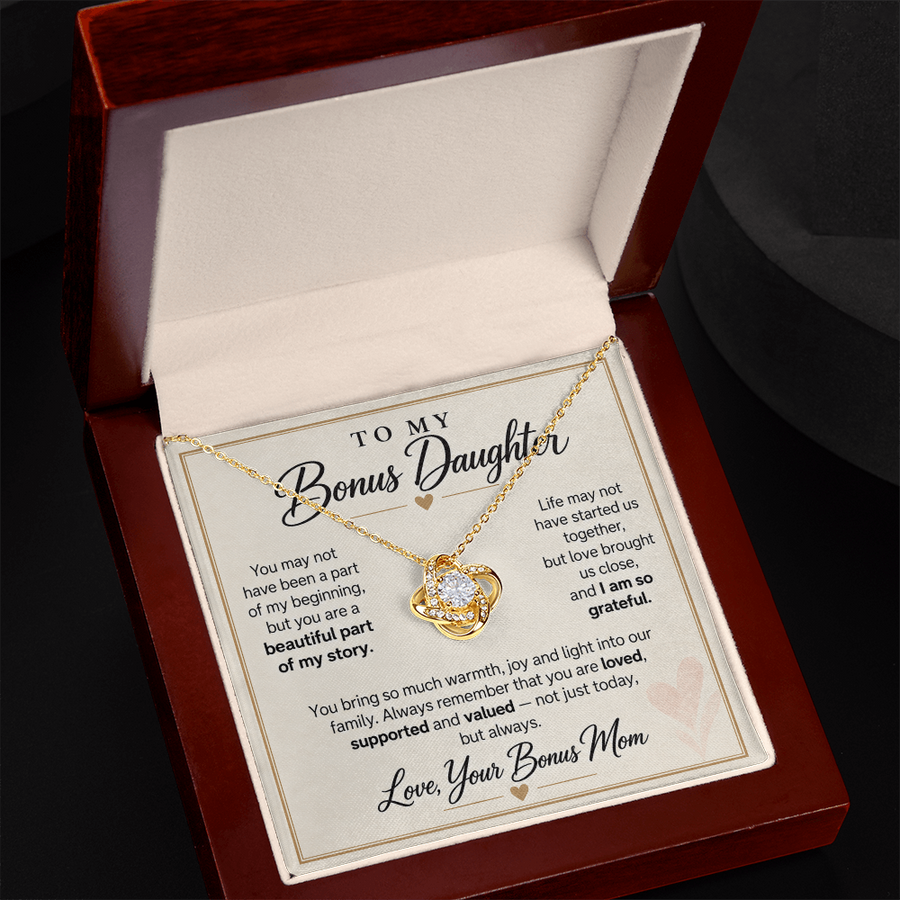 To My Bonus Daughter Love Knot Necklace from Bonus Mom - Beautiful Part of My Story