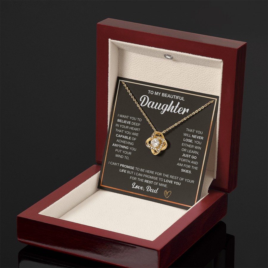 To My Daughter Love Knot Necklace Gift From Mom with Message Card & Gift Box