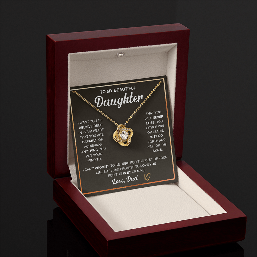 To My Daughter Love Knot Necklace Gift From Mom with Message Card & Gift Box