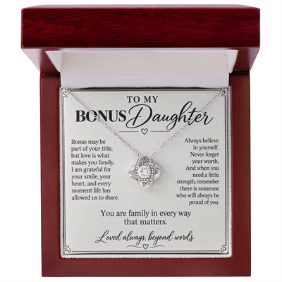 Load image into Gallery viewer, To My Bonus Daughter Family in Every Way Love Knot Necklace Gift
