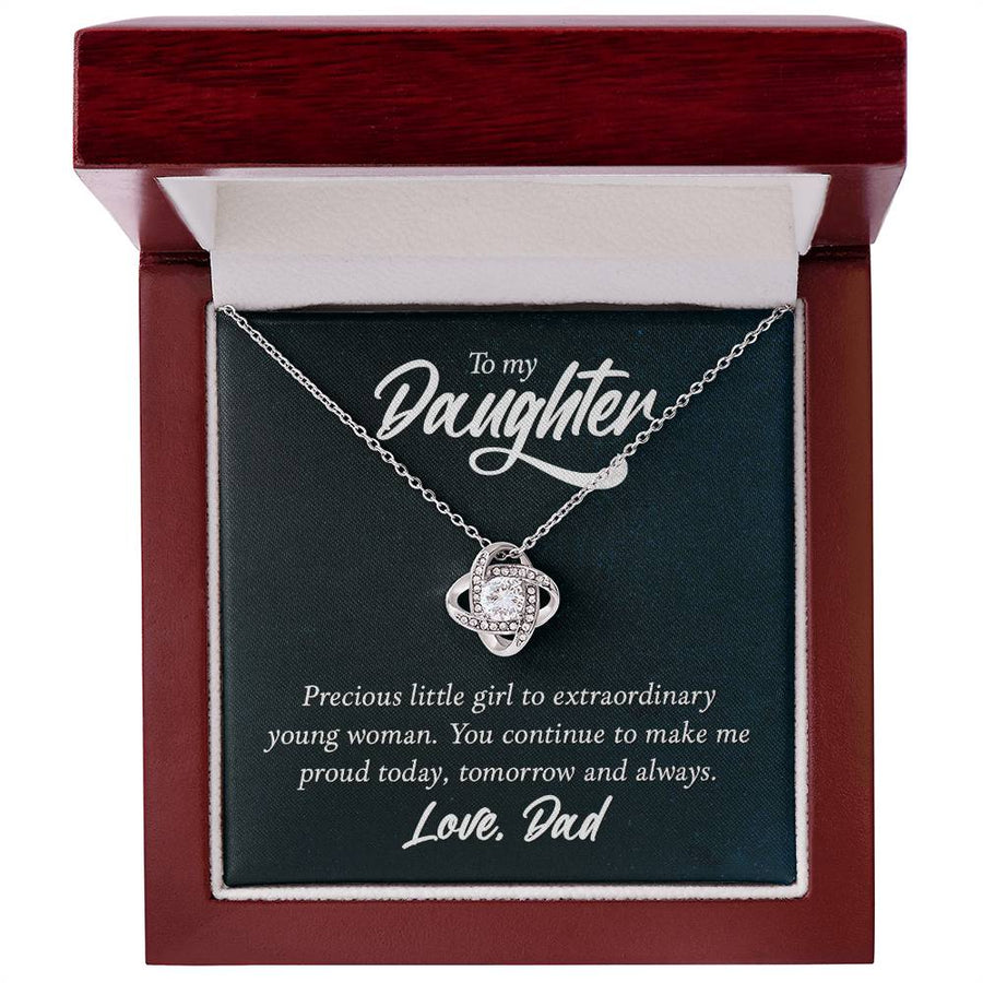 To My Daughter Necklace from Dad, Birthday Love Knot Necklace for Daughter from Dad