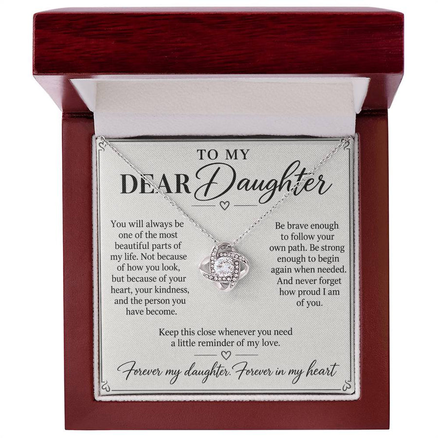 To My Dear Daughter Forever in My Heart Love Knot Necklace Gift