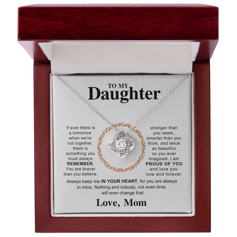 To My Daughter Necklace – Love Knot Pendant, Never Forget I Love You Gift from Dad