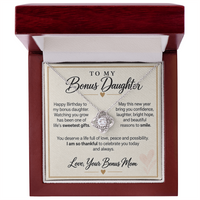 Load image into Gallery viewer, Bonus Daughter Birthday Love Knot Necklace from Bonus Mom - Life's Sweetest Gift
