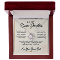 Load image into Gallery viewer, Bonus Daughter Love Knot Necklace from Bonus Dad - Family by Choice and Love
