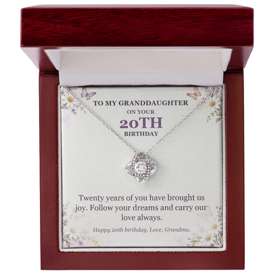 Load image into Gallery viewer, To My Granddaughter 20th Birthday Love Knot Necklace from Grandma
