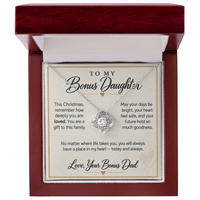 Load image into Gallery viewer, Bonus Daughter Christmas Love Knot Necklace from Bonus Dad - Deeply Loved

