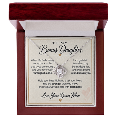 Load image into Gallery viewer, Bonus Daughter Love Knot Necklace from Bonus Mom - Stronger Than You Know
