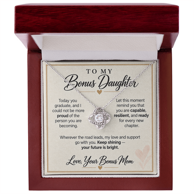 Load image into Gallery viewer, Bonus Daughter Graduation Love Knot Necklace from Bonus Mom - Keep Shining

