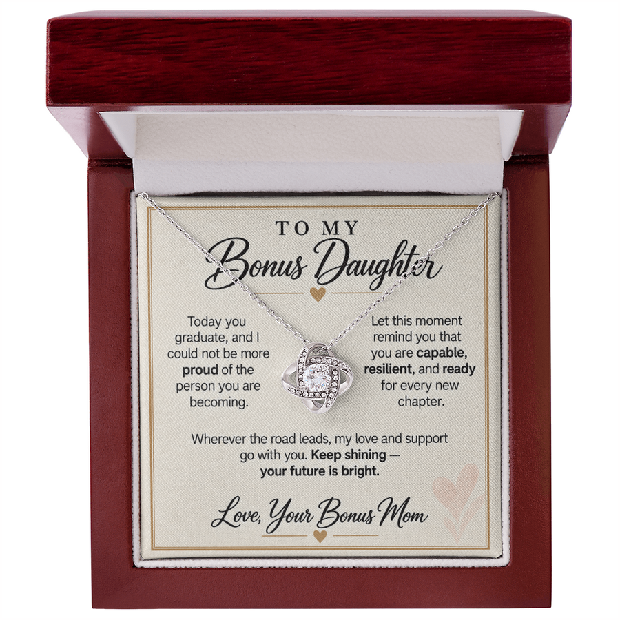 Bonus Daughter Graduation Love Knot Necklace from Bonus Mom - Keep Shining