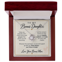 Load image into Gallery viewer, Bonus Daughter Graduation Love Knot Necklace from Bonus Mom - Keep Shining
