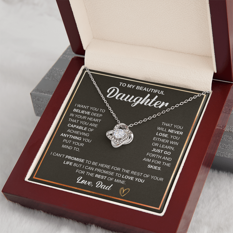 To My Daughter Love Knot Necklace Gift From Mom with Message Card & Gift Box