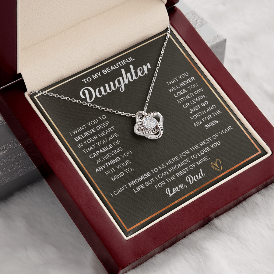 To My Daughter Love Knot Necklace Gift From Mom with Message Card & Gift Box